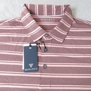 MAELREG Performance Polo Shirt Mens Wine Red Stripe Golf Casual Size Large